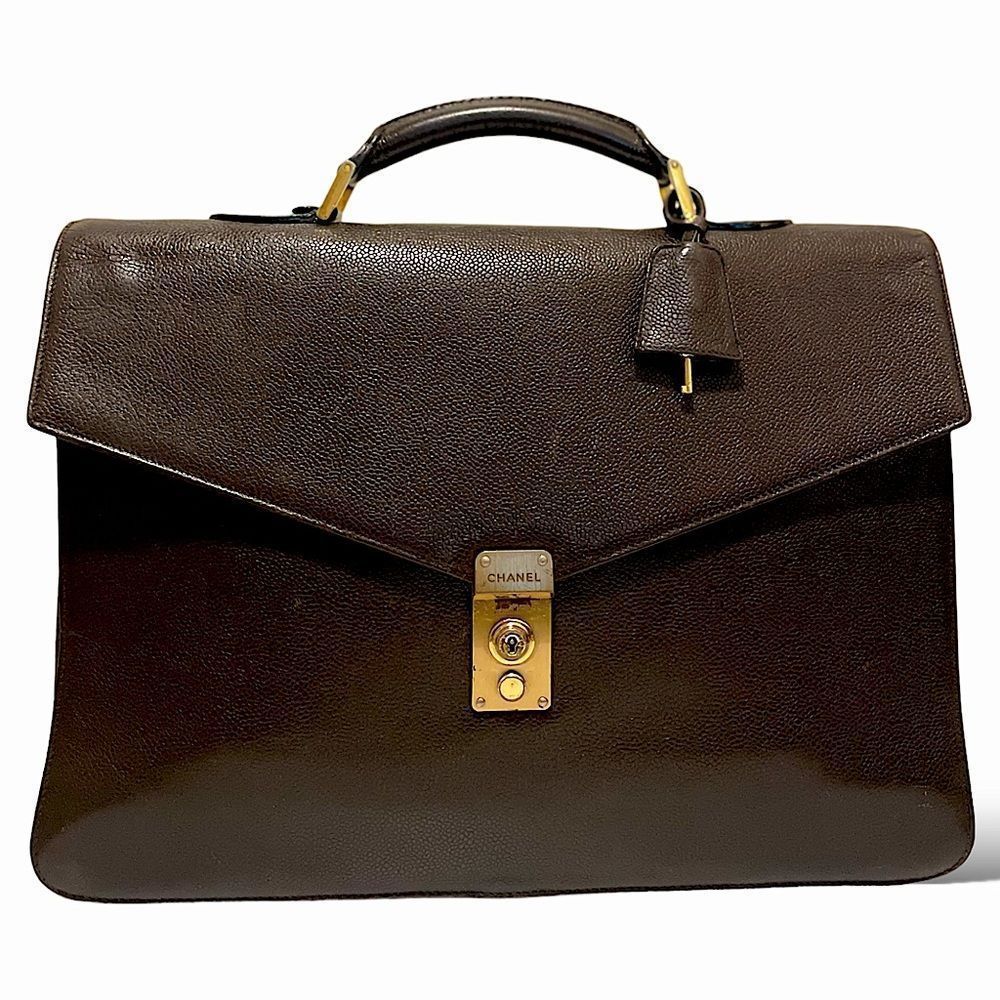 ❤️SOLD❤️CHANEL Vintage Brown Caviar Leather Briefcase Gold 'CHANEL' Logo Clasp